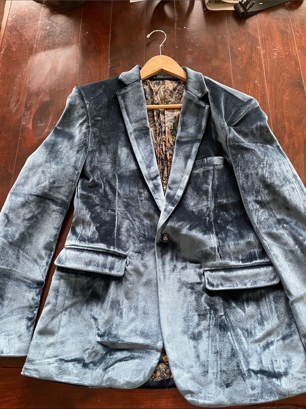 Ween Charm Men's Steel Blue Velvet Style Blazer Size Medium